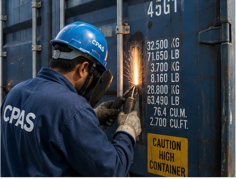 Técnico CPAS realizando reparación de contenedor